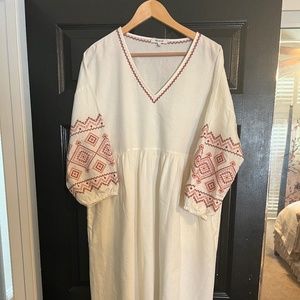 Madewell Embroidered Sleeve Popover Midi Dress